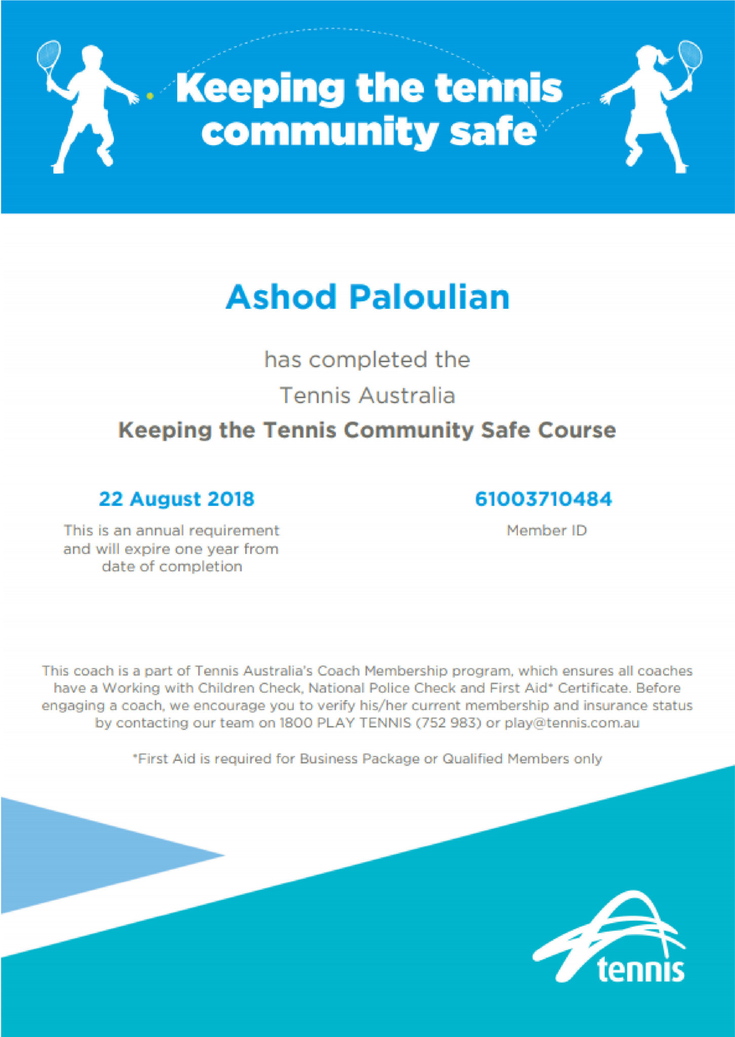 Certificates and Awards Shooting Star Tennis by Ashod Paloulian